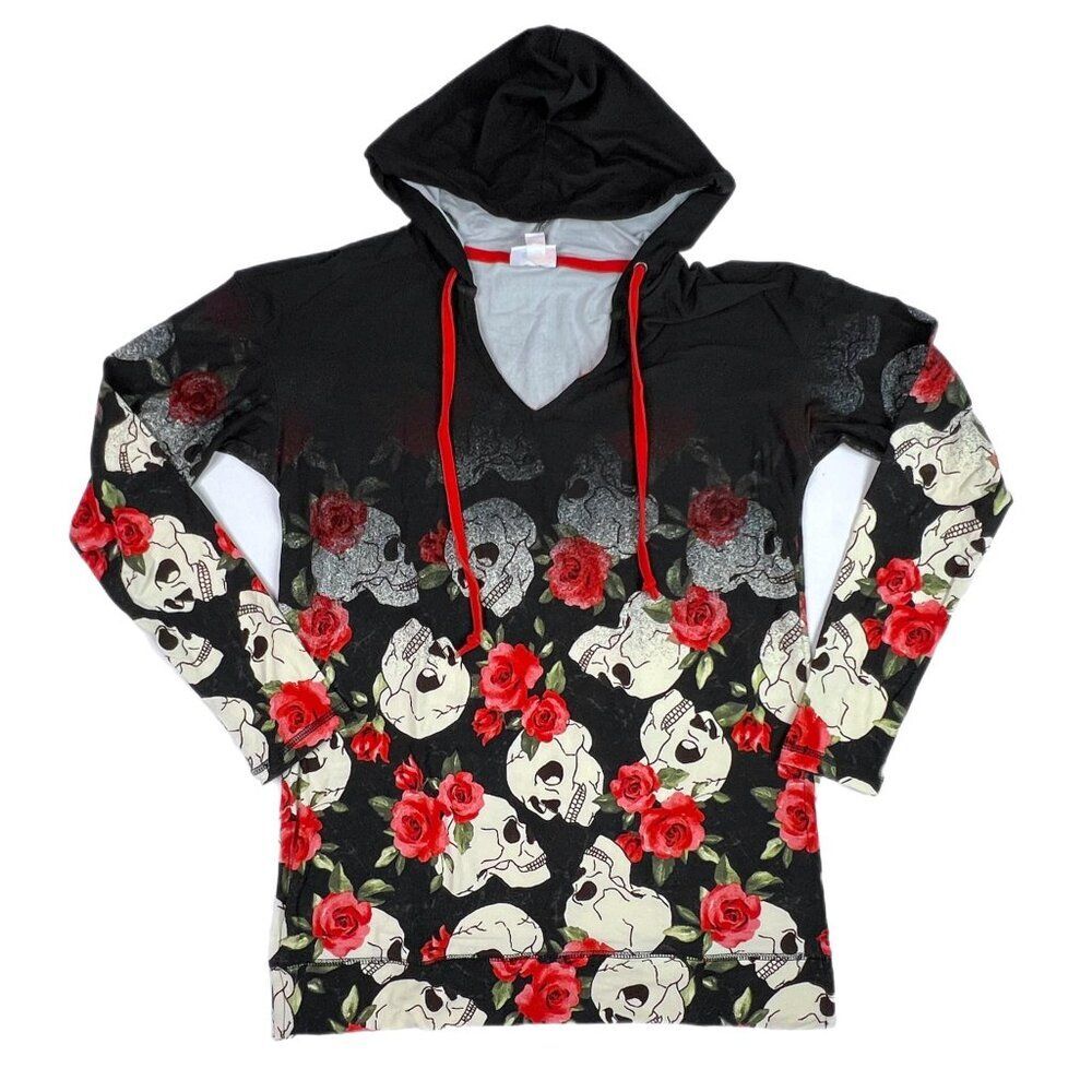 NEW 3XL LuLaRoe Eliza Skull‎ Roses Hoodie 3XL Pullover V Neck Knit Long Sleeves
